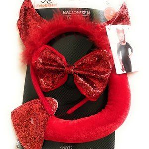 Devil 3 Piece Red Accessory Kit Sparkle Costume Party Kids Dress Up Fun 3+ New